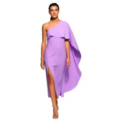 Asymmetrische Lila Midi Jurk met Cape