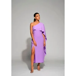 Asymmetrische Lila Midi Jurk met Cape