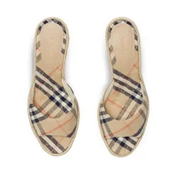 Beige Slip-On Sleehakken met Ruitpatroon