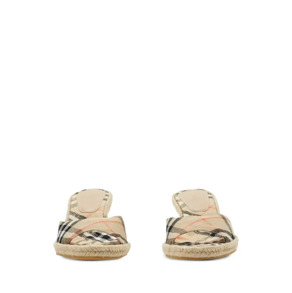 Beige Slip-On Sleehakken met Ruitpatroon