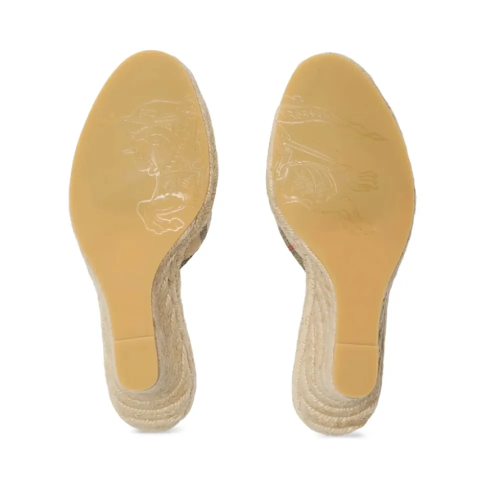 Beige Slip-On Sleehakken met Ruitpatroon