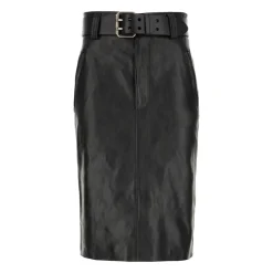 Belted Pencil Rok in Gekreukt Leer