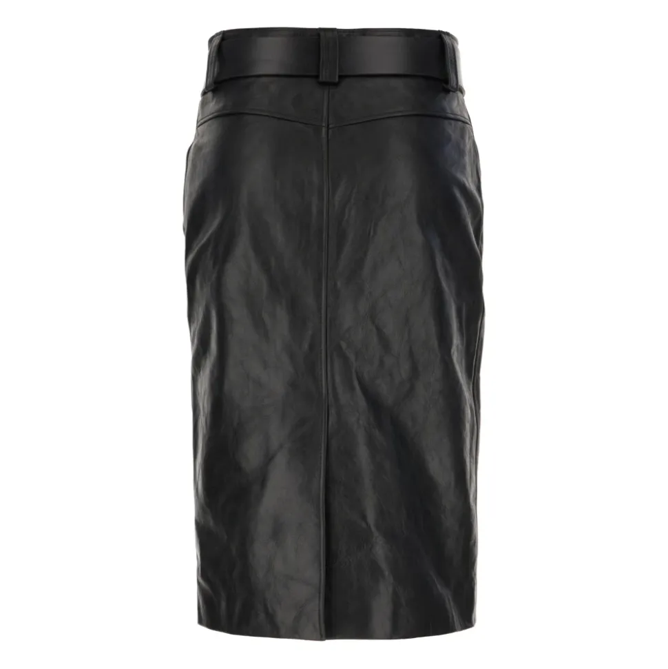Belted Pencil Rok in Gekreukt Leer