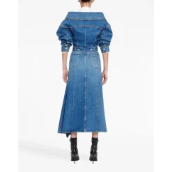 Blauwe Denim Midi Rok met Uitgesneden Details