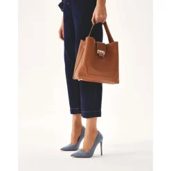 Blauwe denim stoffen pumps