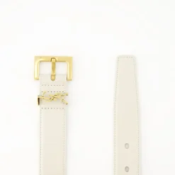 Bronzen Metalen Detail Wit Leren Riem