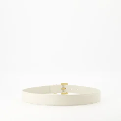 Bronzen Metalen Detail Wit Leren Riem