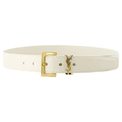 Bronzen Metalen Detail Wit Leren Riem