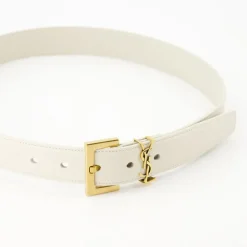 Bronzen Metalen Detail Wit Leren Riem