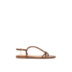 Bruine platte sandalen van volnerf leer