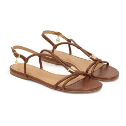 Bruine platte sandalen van volnerf leer