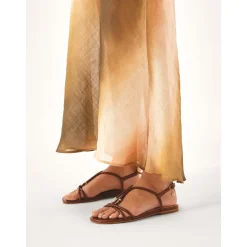 Bruine platte sandalen van volnerf leer