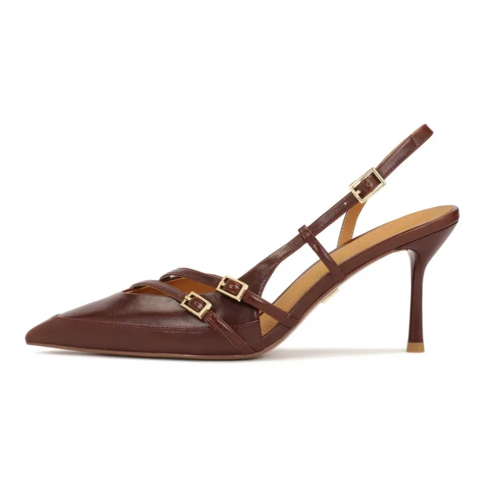 Bruine pumps met open hiel