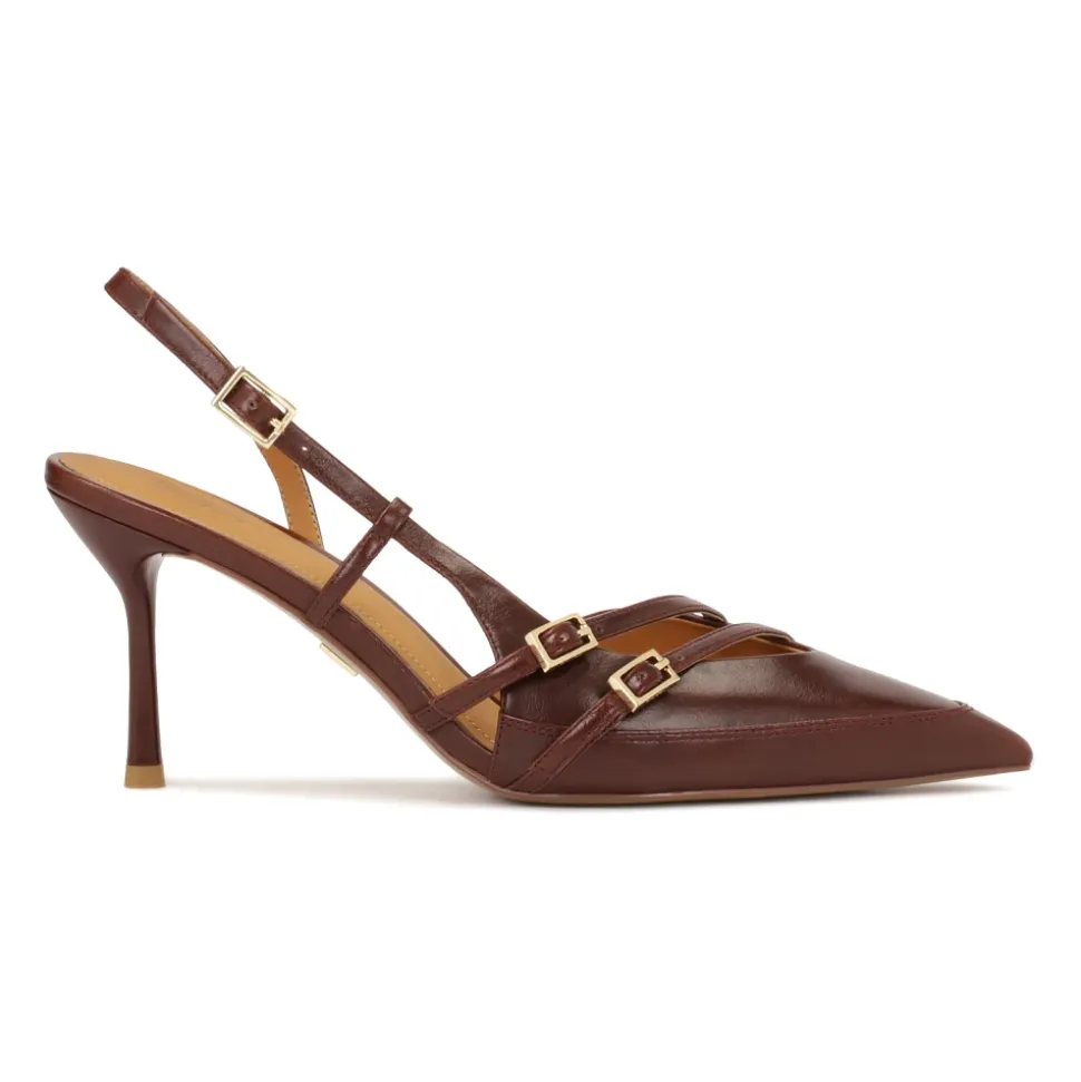 Bruine pumps met open hiel