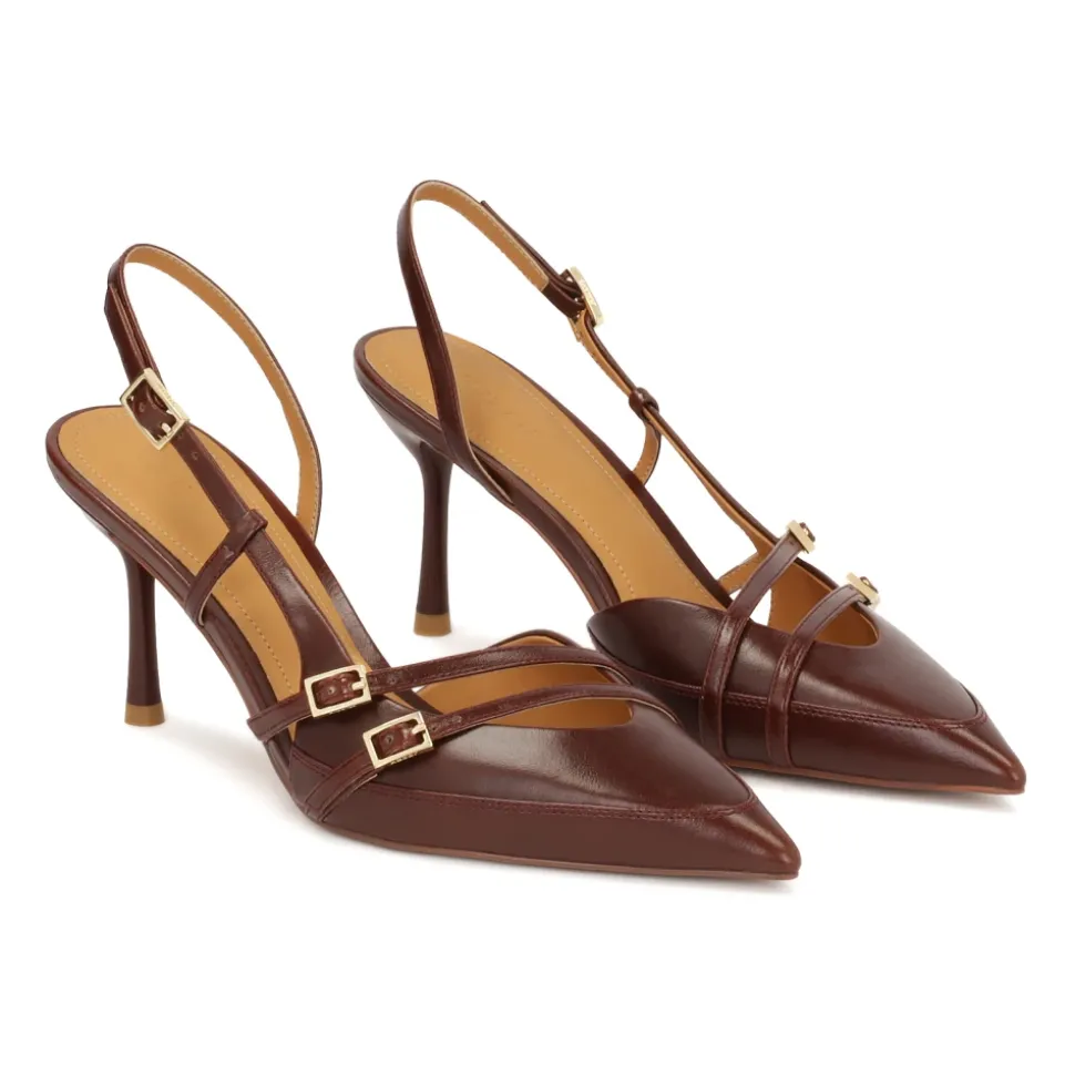 Bruine pumps met open hiel