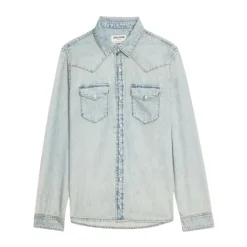 Denim blouse met borduursels en studs op de rug