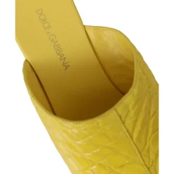 Gele Leren Houten Sleehak Slippers