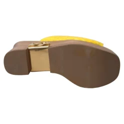 Gele Leren Houten Sleehak Slippers