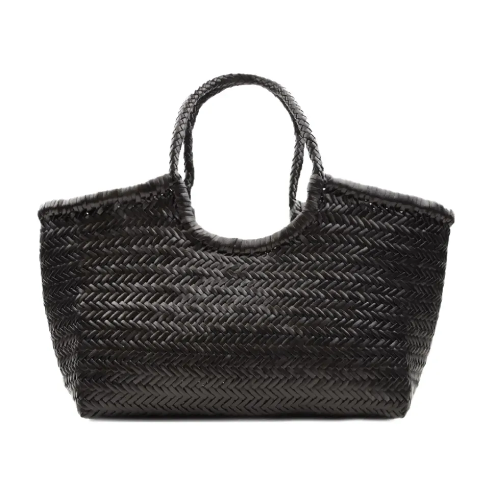 Handgeweven Zwarte Leren Tote Tas