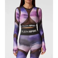Jacquard Lange Mouw Cropped Top