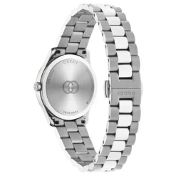 29 mm roestvrijstalen kast, roségoud vergulde lunet, zilveren wijzerplaat, roestvrijstalen armband, quartz uurwerk