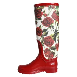 Rode Bloemen Rubber Kniehoge Laarzen