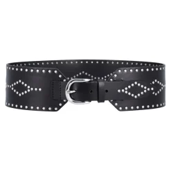 Studded Leren Riem Zwart Zilver
