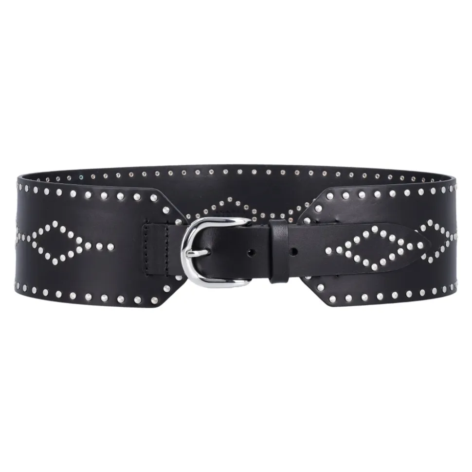 Studded Leren Riem Zwart Zilver