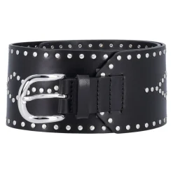 Studded Leren Riem Zwart Zilver