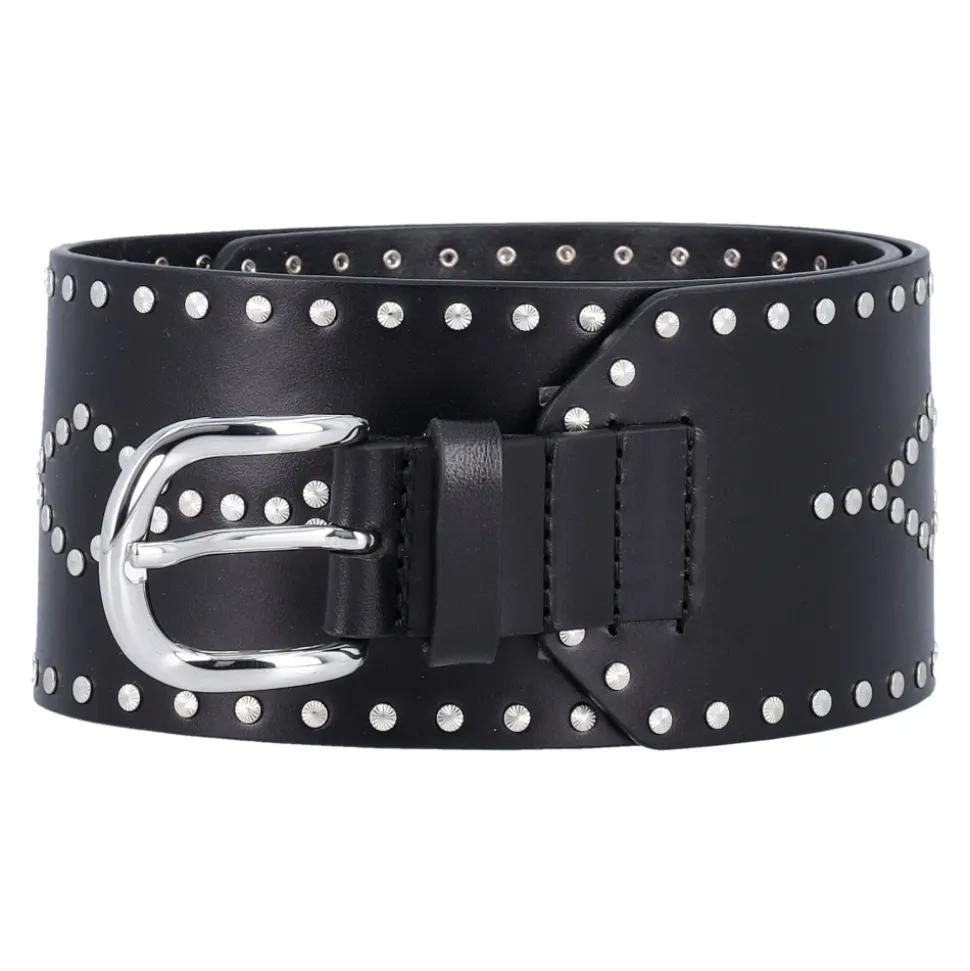 Studded Leren Riem Zwart Zilver
