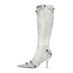 Witte Cagole Point-Toe Stiletto Laarzen