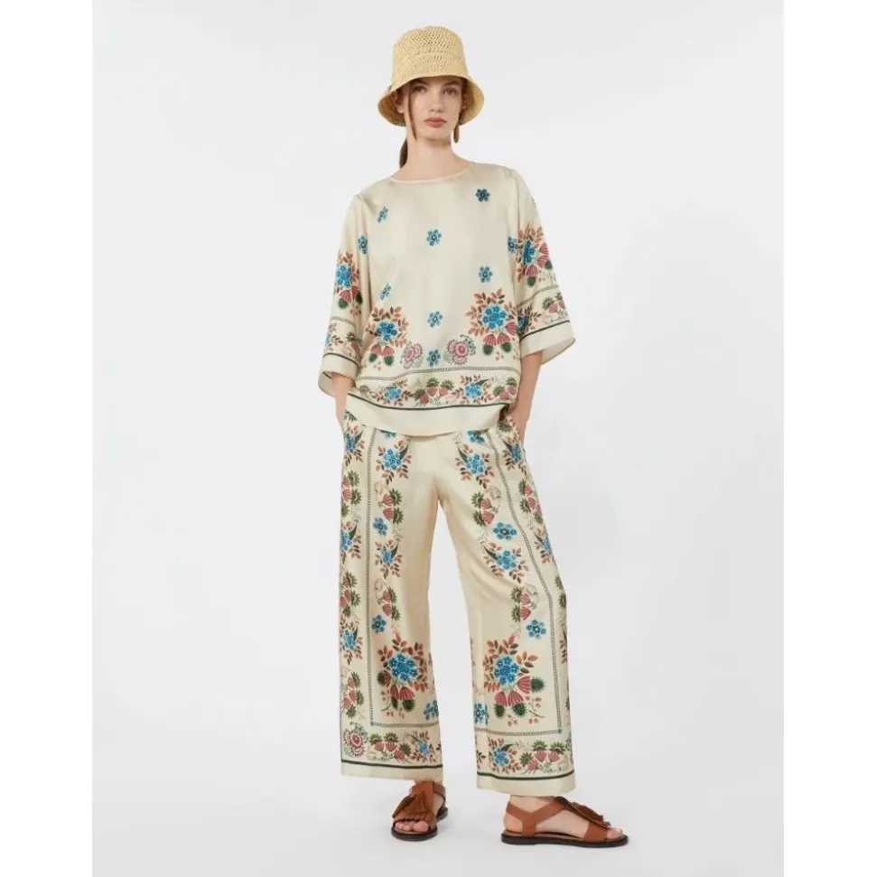 Zijden Twill Broek met Print