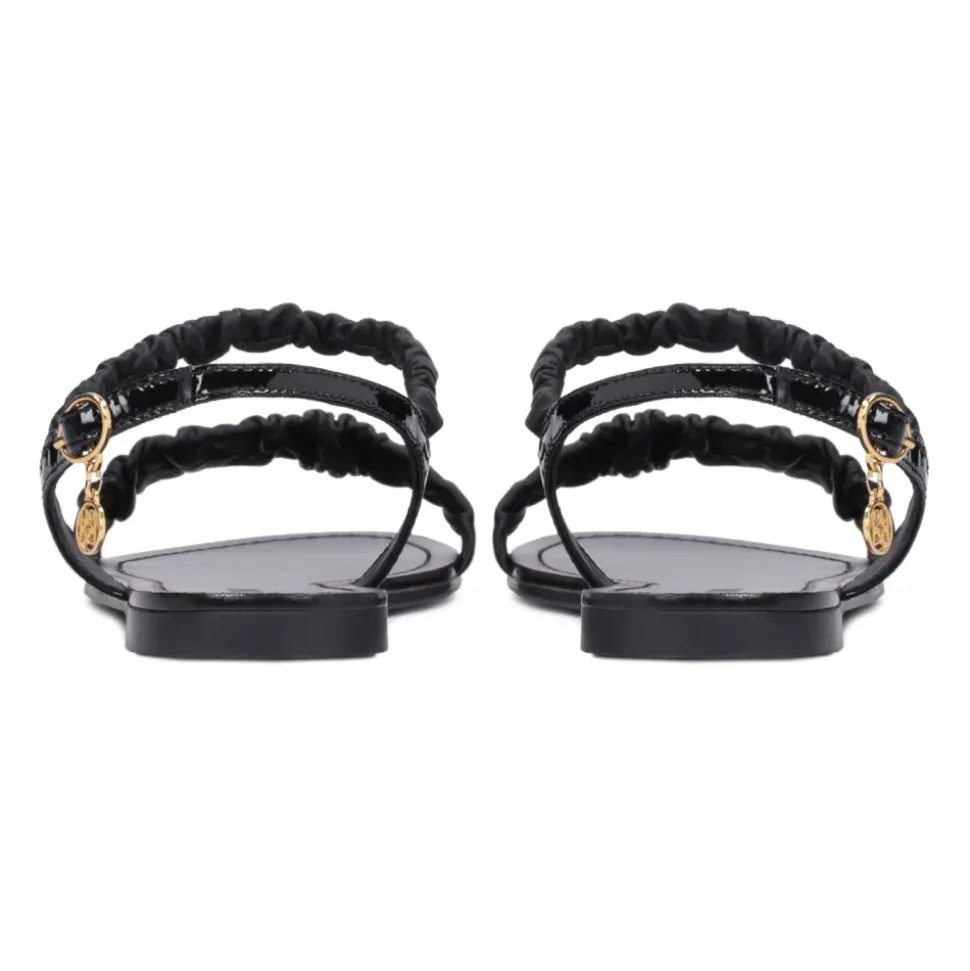 Zwarte Gerimpelde Band Sandalen