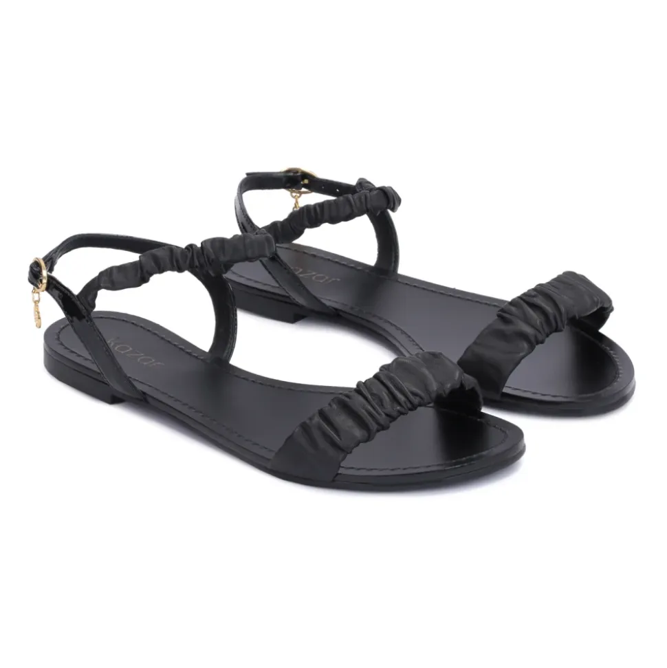Zwarte Gerimpelde Band Sandalen