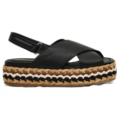 Zwarte geweven sleehak sandalen