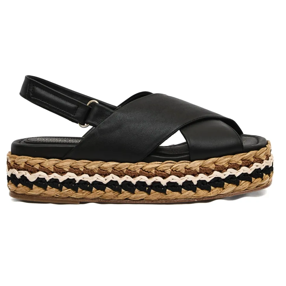 Zwarte geweven sleehak sandalen