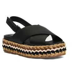 Zwarte geweven sleehak sandalen