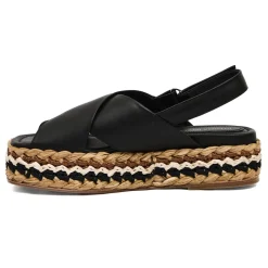 Zwarte geweven sleehak sandalen