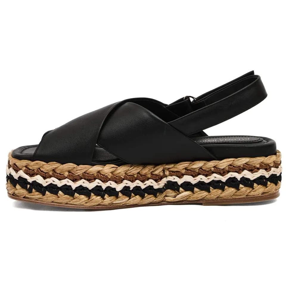 Zwarte geweven sleehak sandalen