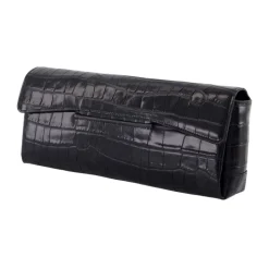 Zwarte leren clutch met afneembare band