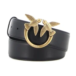 Zwarte leren riem met gouden logo