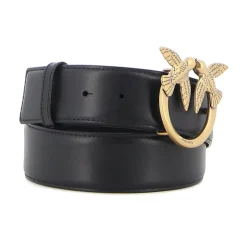Zwarte leren riem met gouden logo