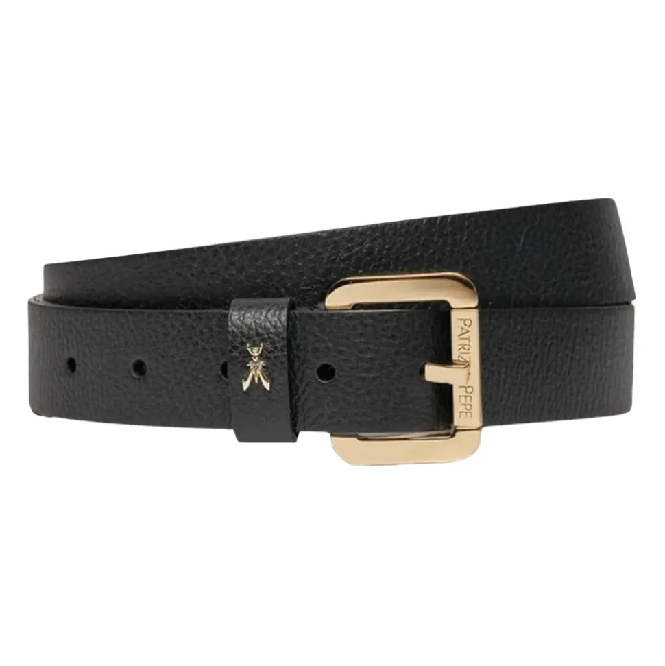 Zwarte leren riem met rolgesp