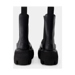 Zwarte Leren Rubberen Laarzen Slip-On