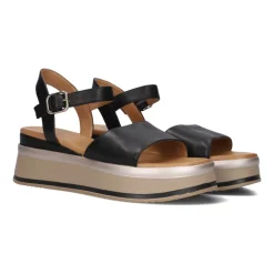 Zwarte Leren Sandalen met Gouden Gesp