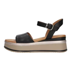 Zwarte Leren Sandalen met Gouden Gesp