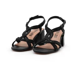 Zwarte leren sandalen met sprankelend detail