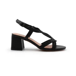 Zwarte leren sandalen met sprankelend detail