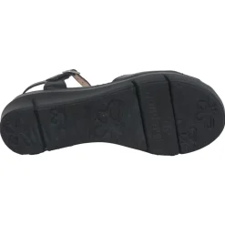 Zwarte leren sleehak sandaal - Comfortabel