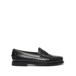 Zwarte leren studs loafers